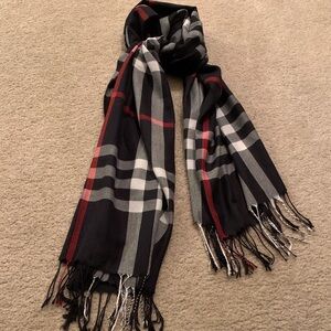 Wide Plaid Fringe Scarf - Stylish Black, White, Gray, Red Unisex - NWT